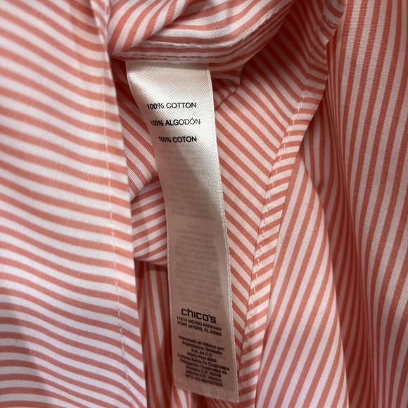 Chicos 3 XL Shirt Orange White Stripe Tie Waist Contrast Cuff Cotton B83 - Picture 11 of 11